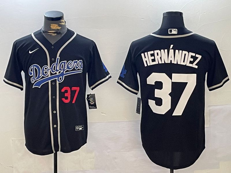 Men Los Angeles Dodgers 37 Hernandez Black Game 2024 Nike MLB Jersey style 11217